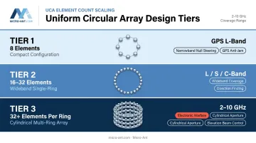 UCA element count design tiers from 8 elements to 32 plus per ring