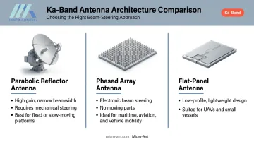 Comparison of parabolic phased array and flat panel Ka-band antenna architectures