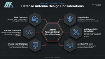 Six critical design considerations for defense antenna systems hexagon diagram