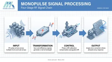 4-step monopulse radar signal processing flow from input to output