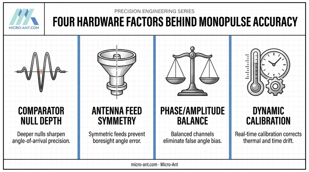 Four hardware factors affecting monopulse tracking system accuracy
