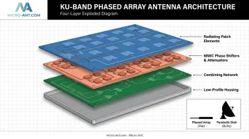 Ku-band phased array antenna architecture showing four core components
