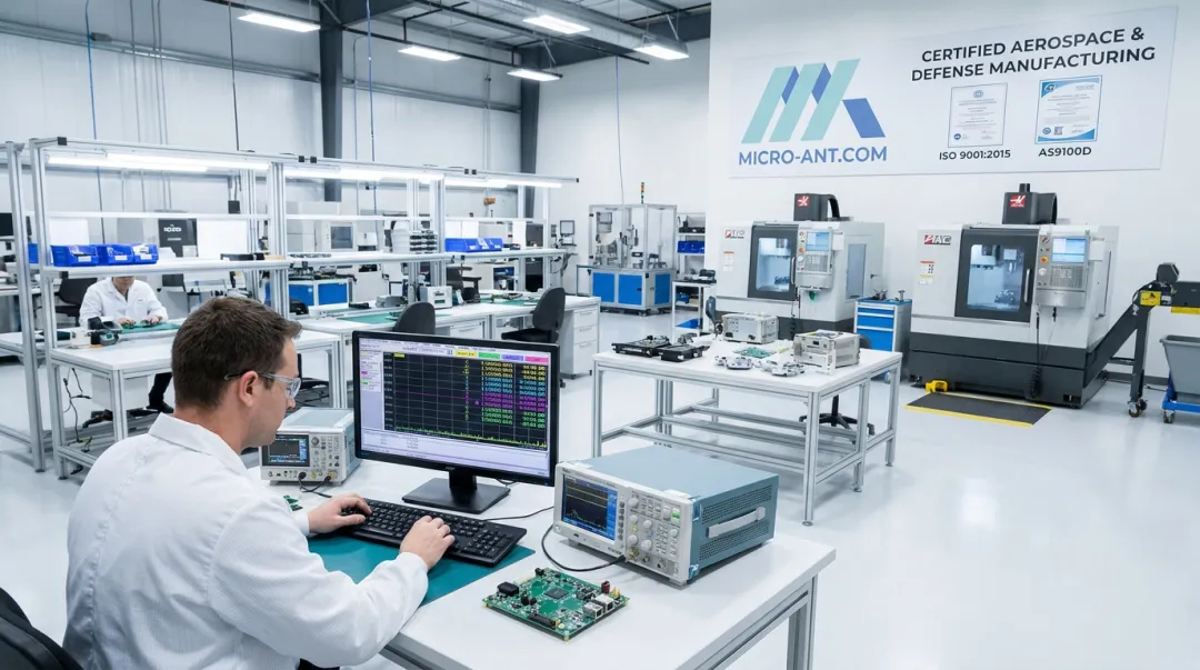 Defense-grade manufacturing facility with AS9100 and ISO 9001 certifications