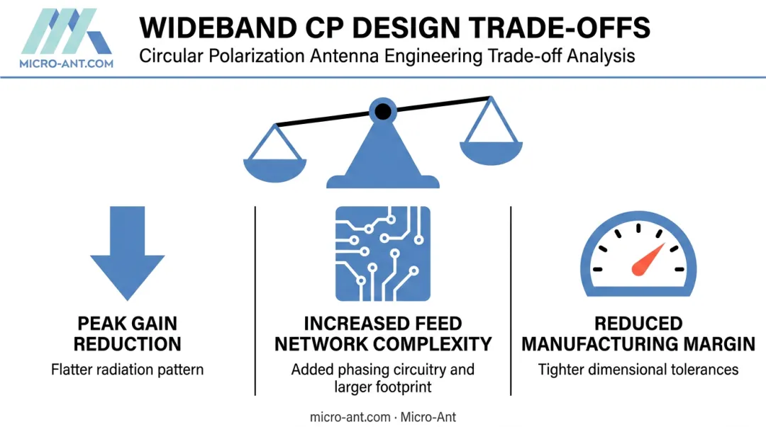 Engineering trade-offs for achieving wideband circular polarization performance