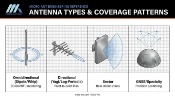 Four types of industrial wireless antennas radiation pattern comparison chart
