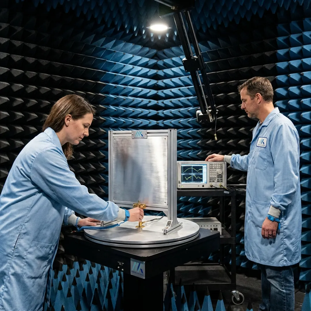 Engineers testing a defense antenna system
