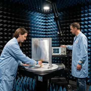 Engineers testing a defense antenna system