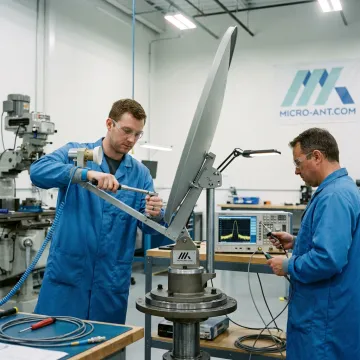 Engineers assembling a Ku-Band VSAT antenna
