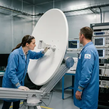 1.8m Ku-Band VSAT antenna in an RF testing lab