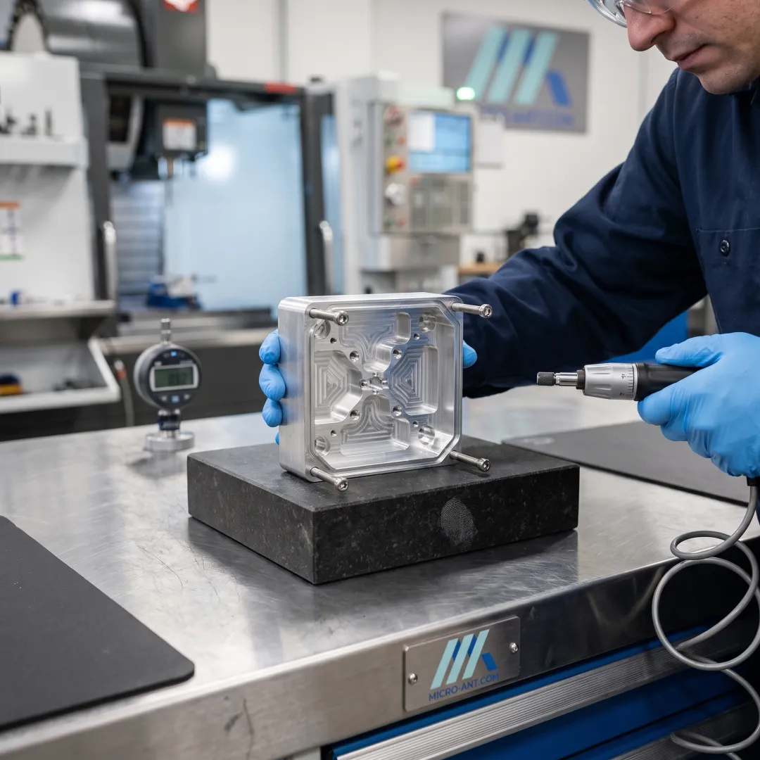 RF filter assembly on a precision machining bench