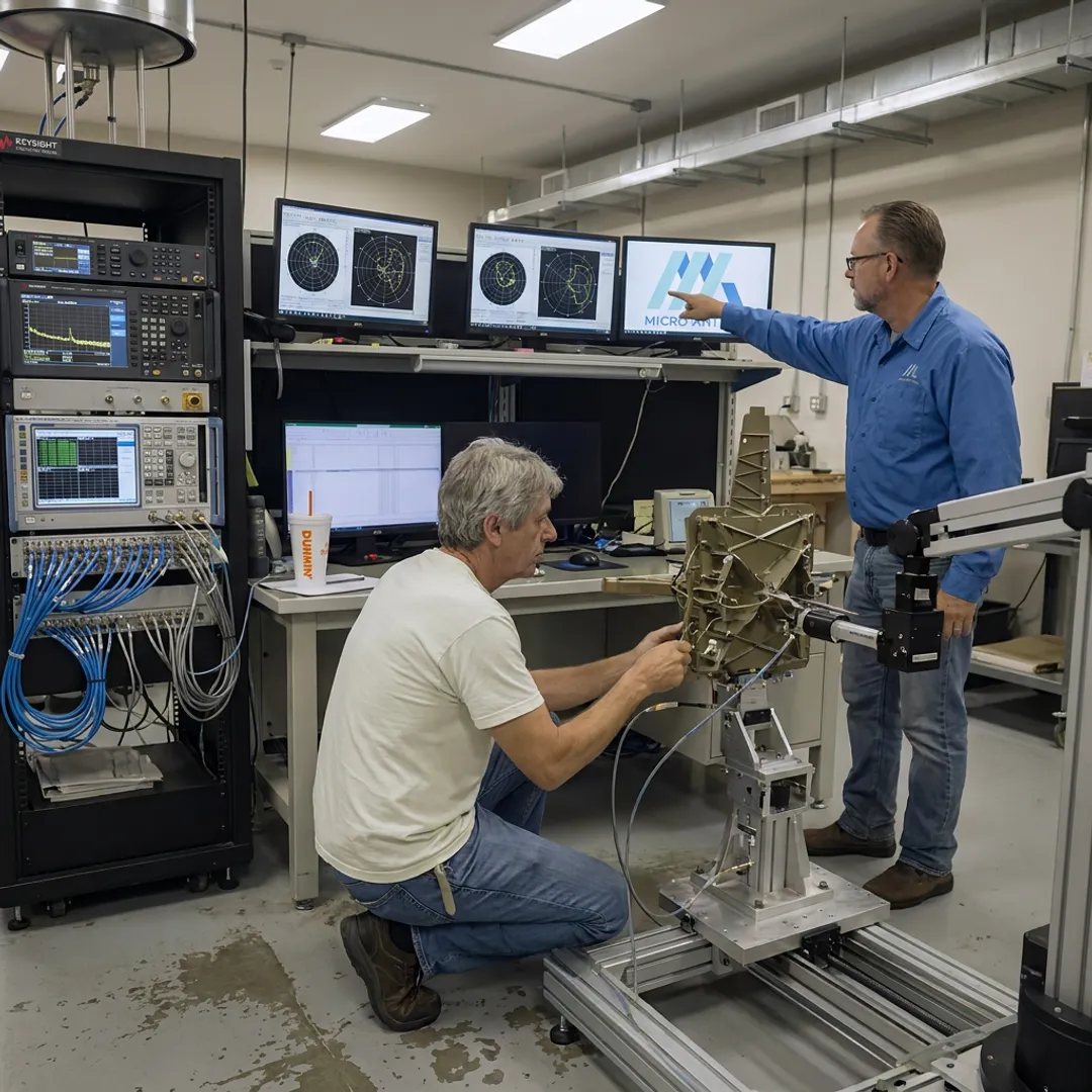 Engineers testing a defense antenna system