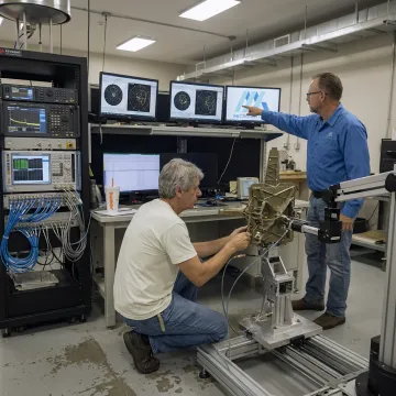 Engineers testing a defense antenna system