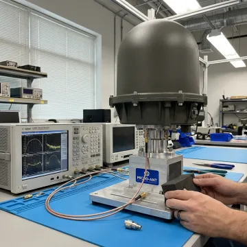 Rugged UHF SATCOM MUOS antenna in RF test environment