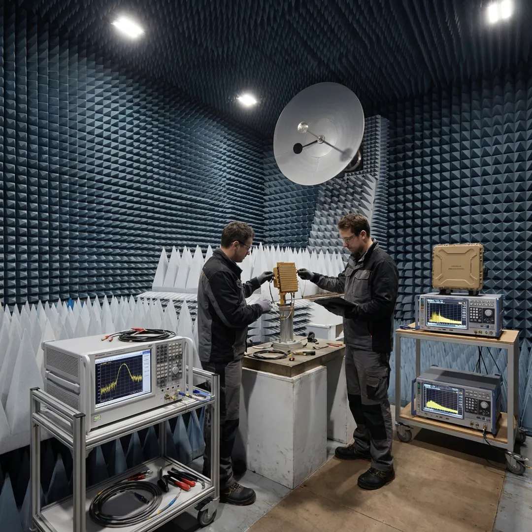 Engineers testing UAV antenna prototypes