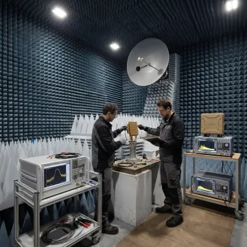 Engineers testing UAV antenna prototypes