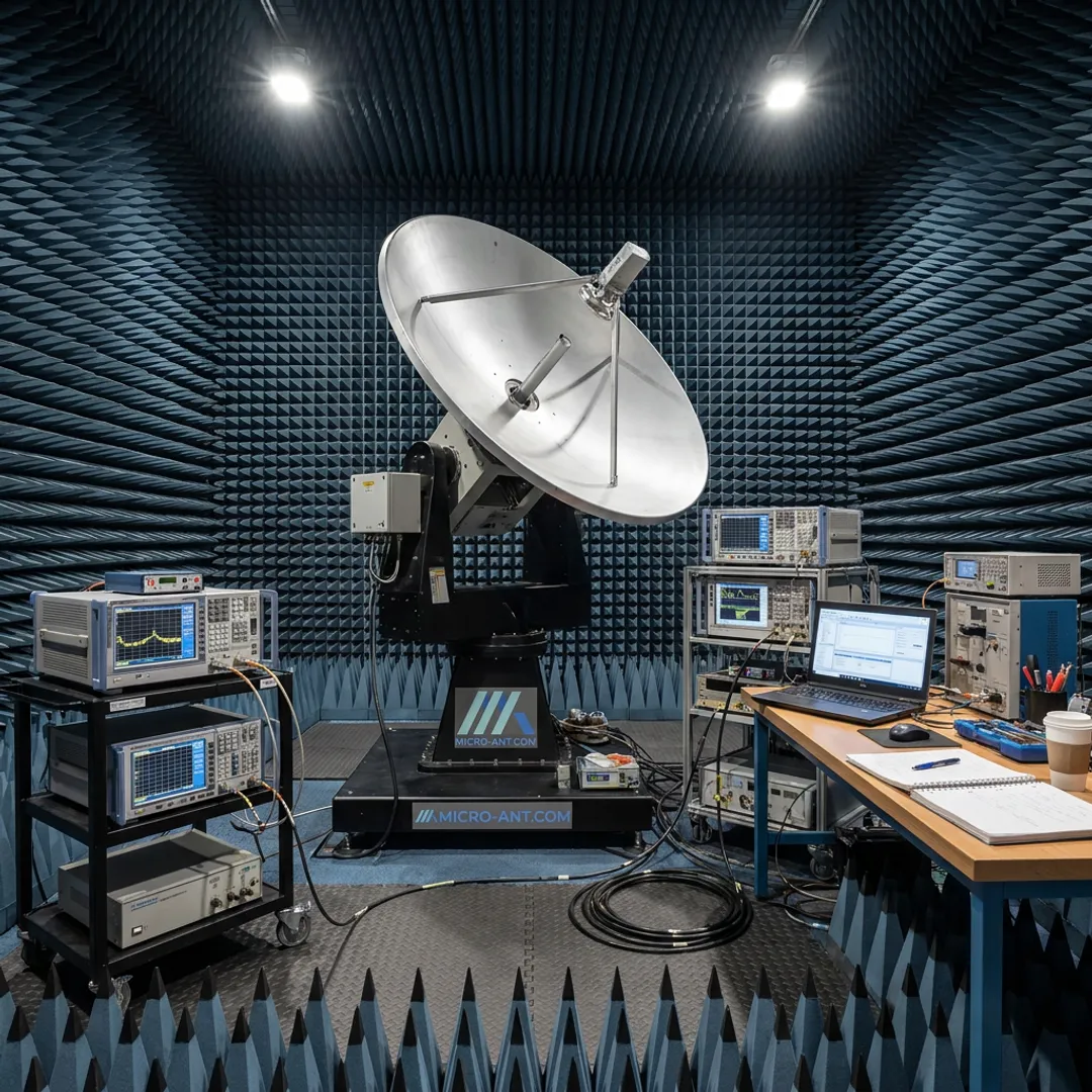High gain S-band antenna in an RF test chamber
