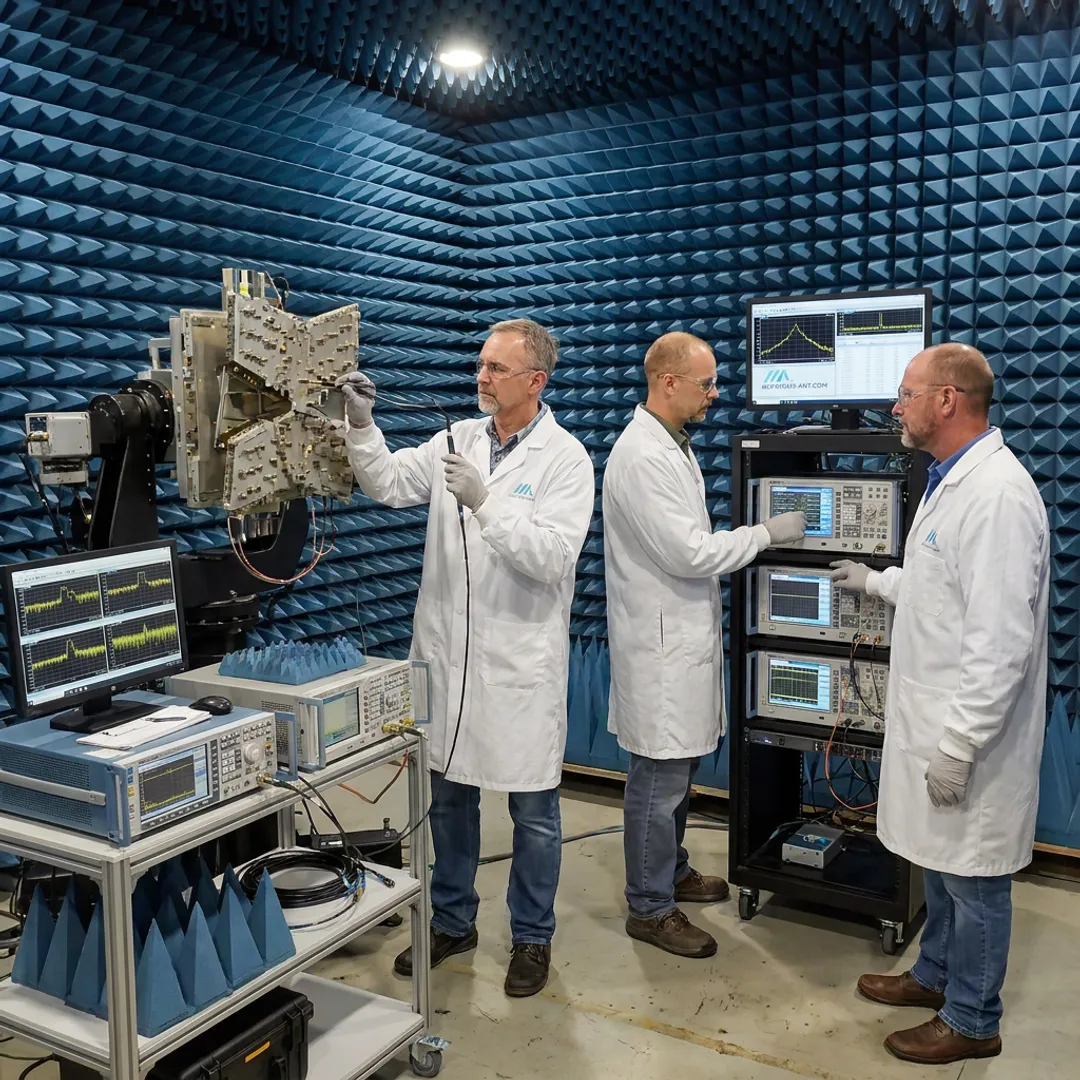 Engineers testing an electronic warfare antenna