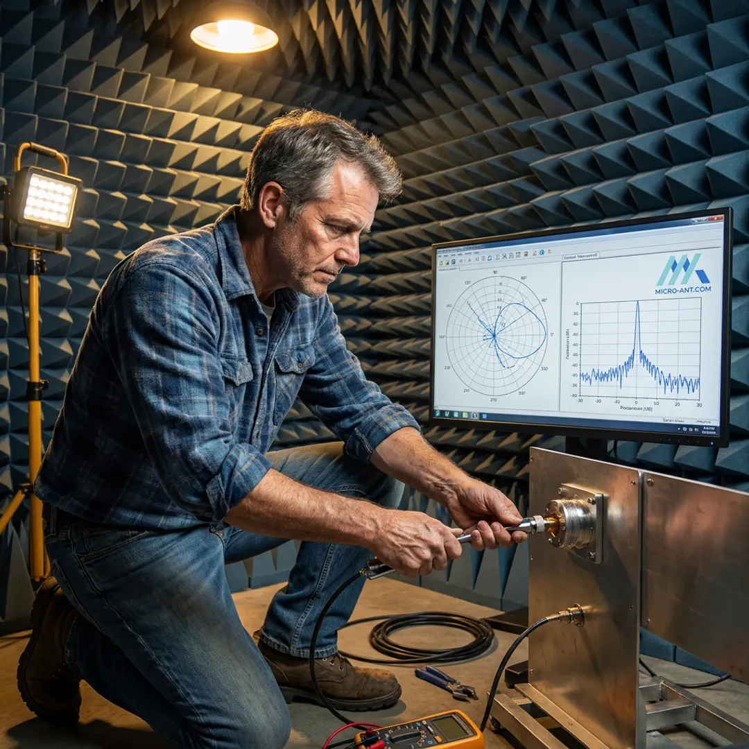 RF engineer testing antenna hardware