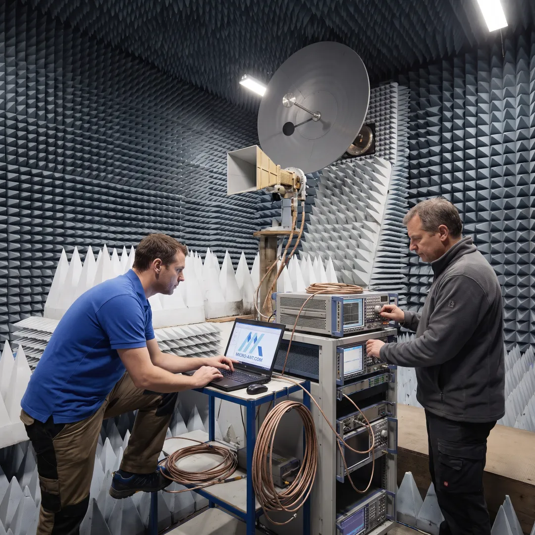 Antenna under test in a spherical near-field chamber