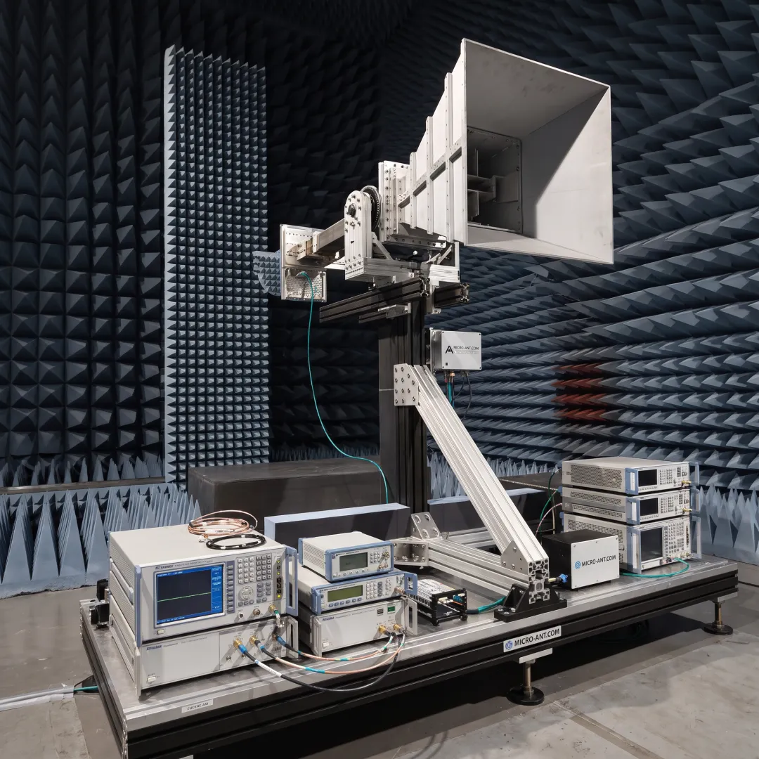 Antenna positioned for near-field chamber testing