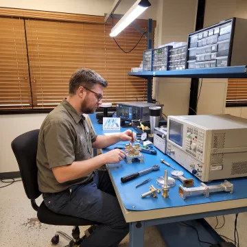 Technician assembling a precision RF antenna