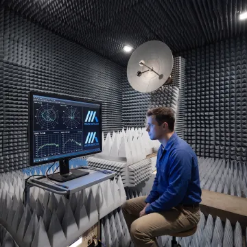 Antenna under test in RF chamber