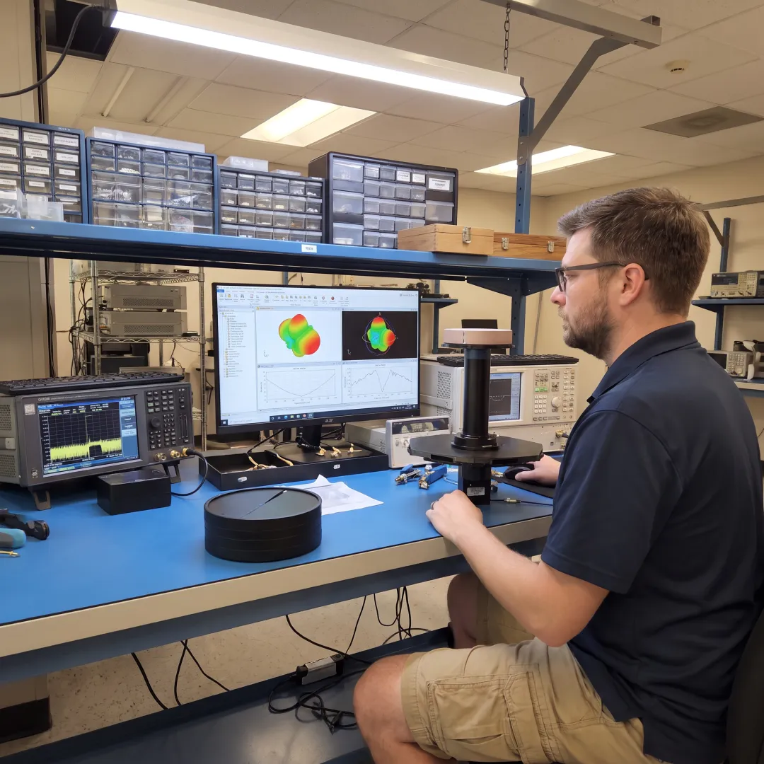 Antenna engineer reviewing simulation data during C-band design process