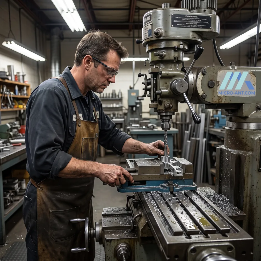 Machinist working on a custom antenna prototype component