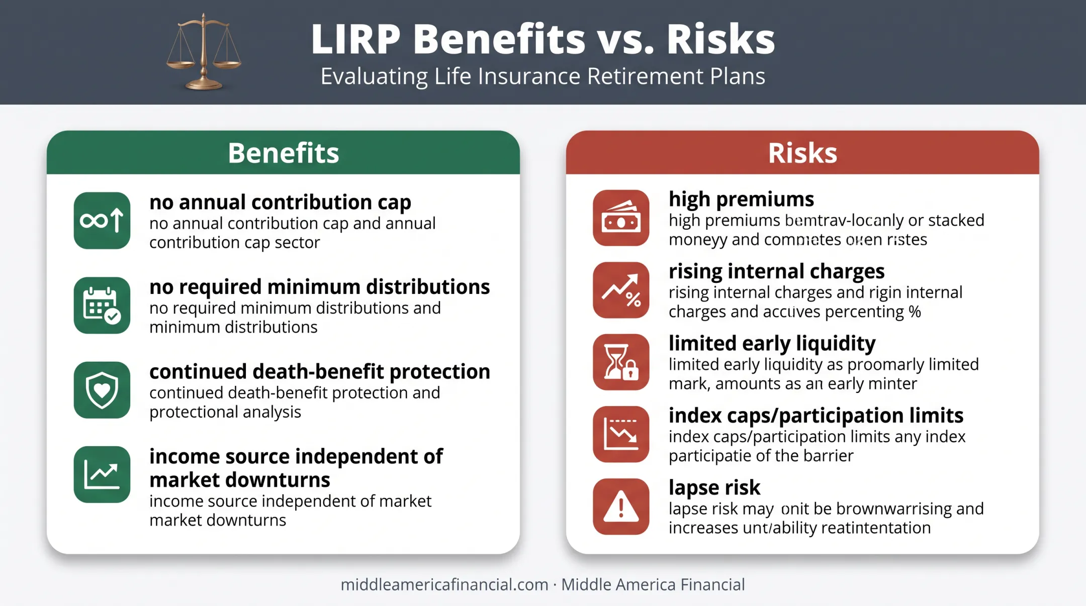 LIRP benefits versus risks comparison chart for retirement planning