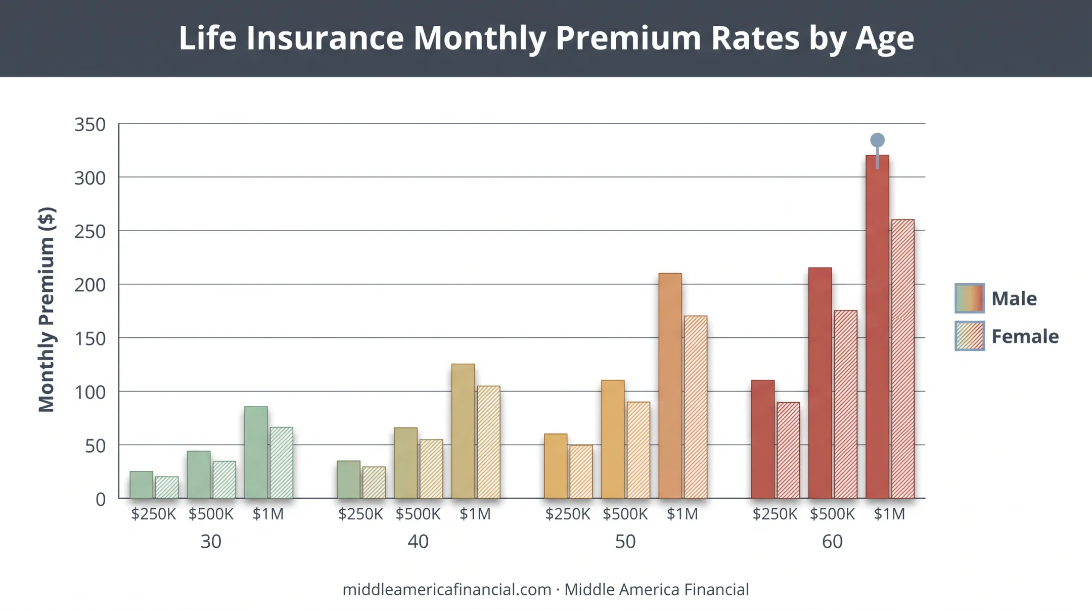 20-year term life insurance monthly cost by age and coverage amount