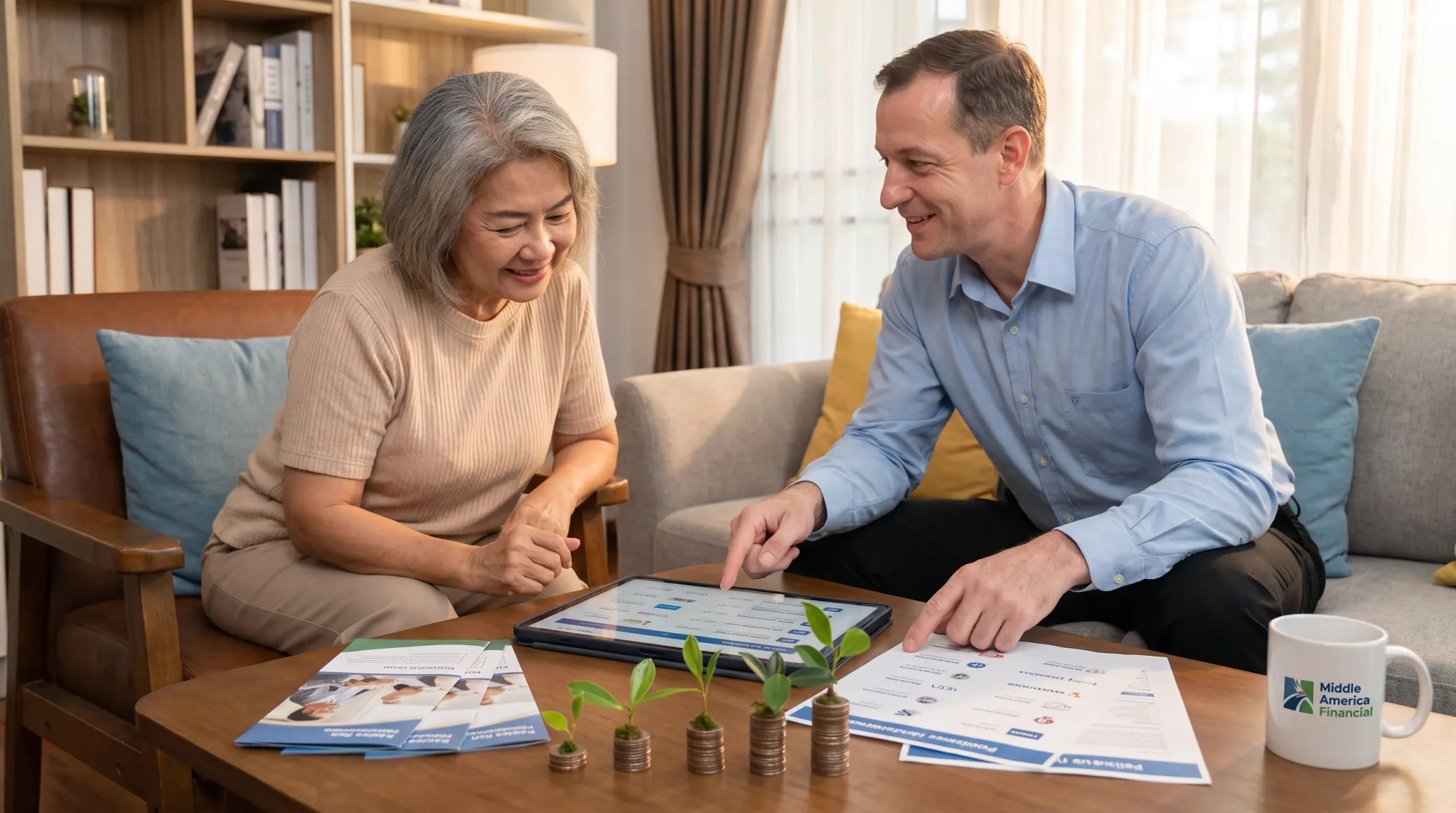 Middle America Financial independent insurance agent consulting senior client on coverage