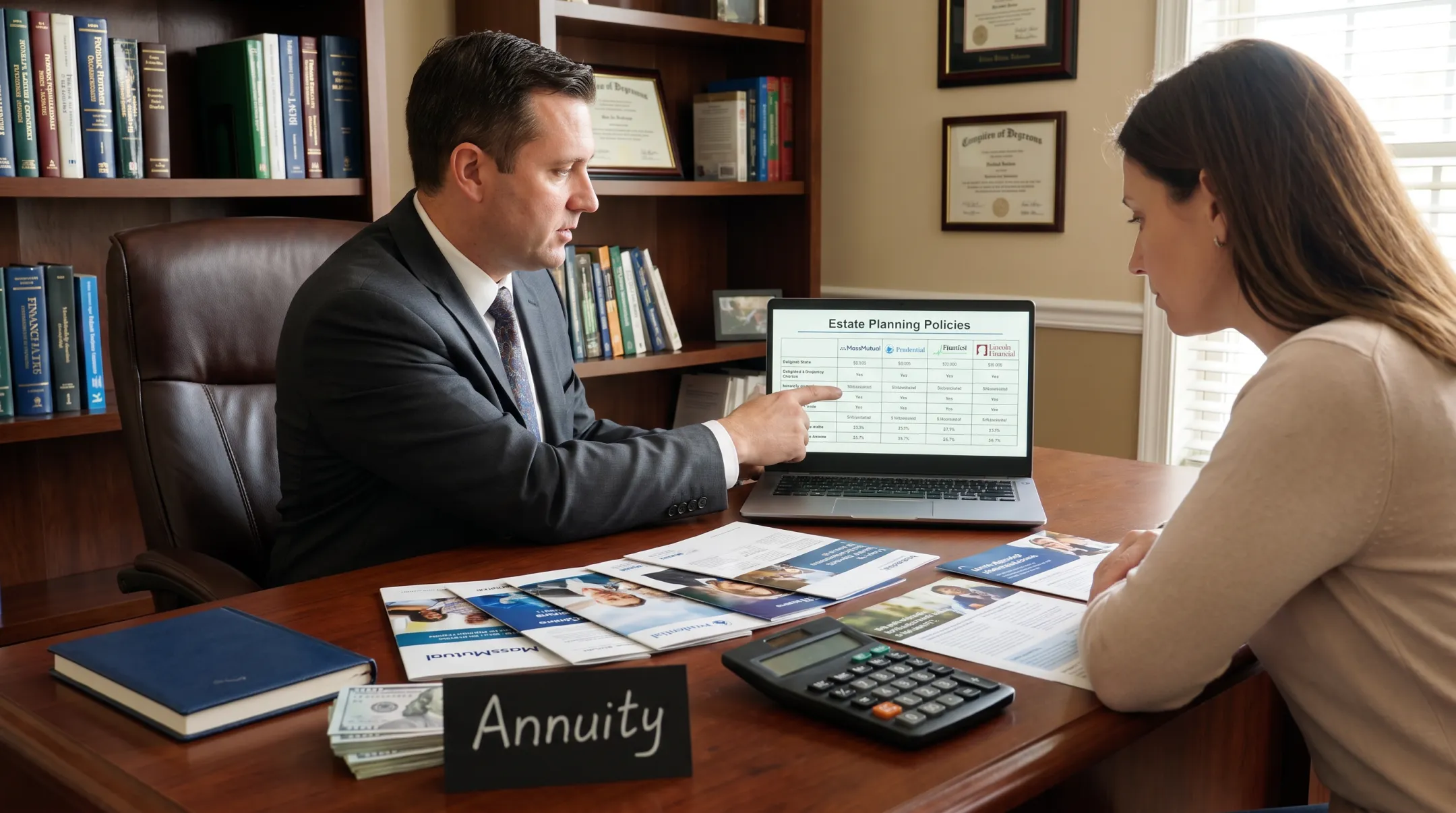 Independent insurance advisor comparing multiple carrier policy options for client
