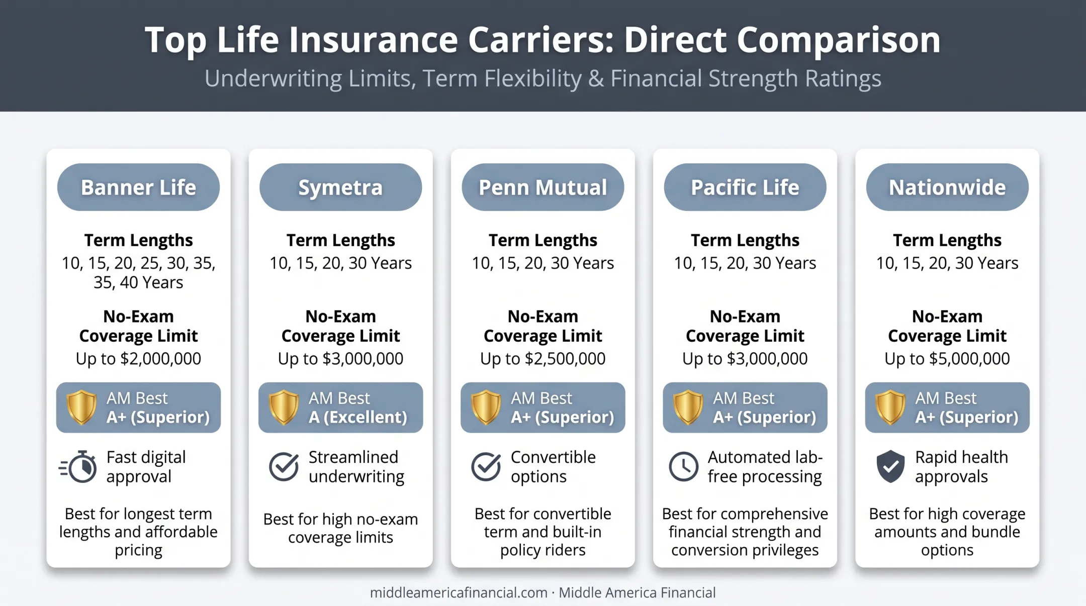 Top term life insurance carriers comparison by term length and ratings