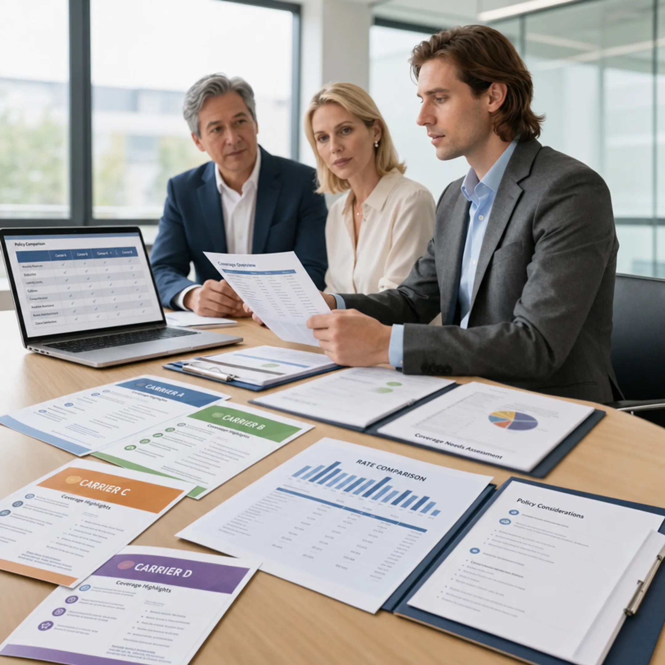 Financial advisor reviewing life insurance carrier options with client