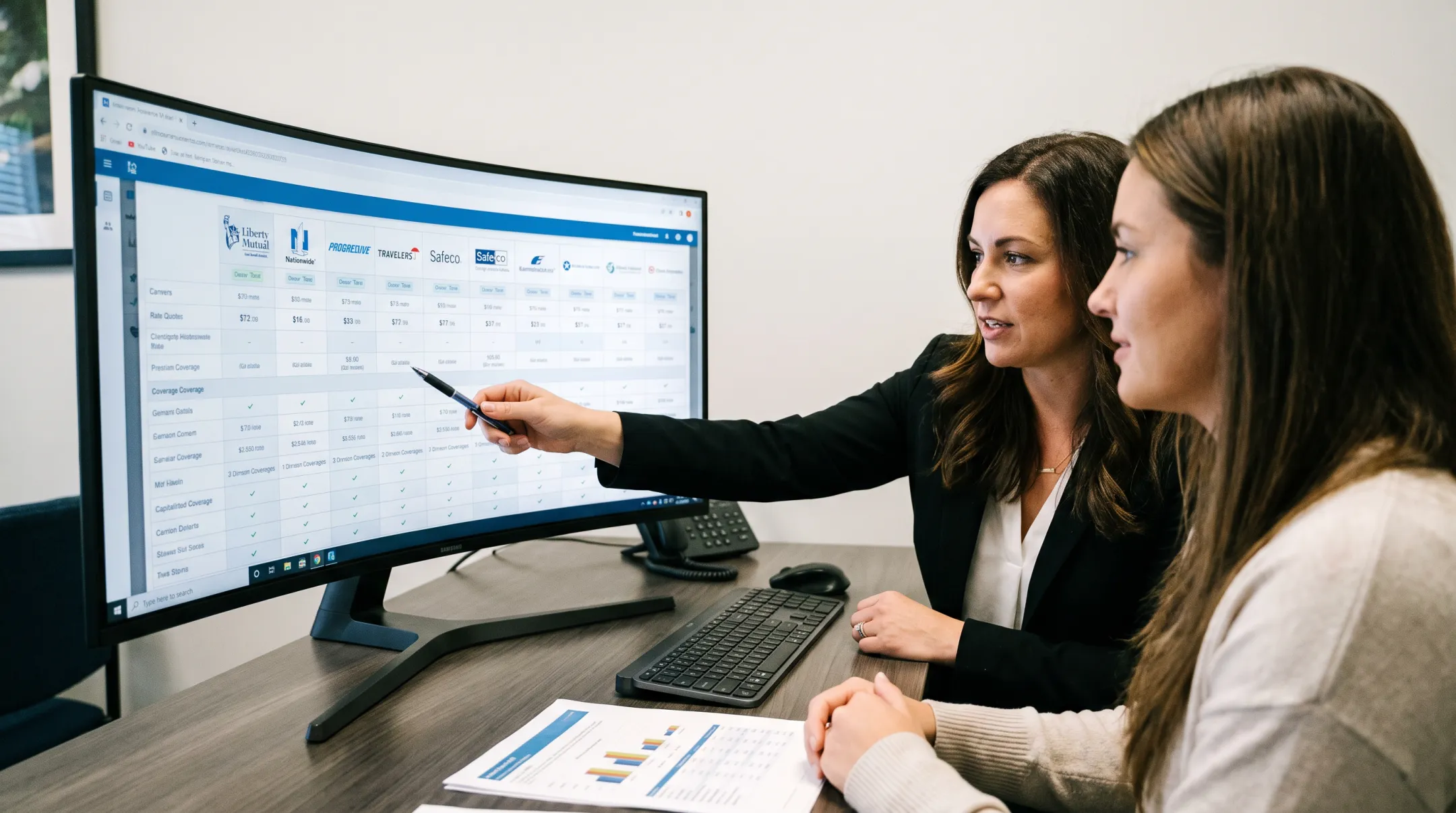 Independent insurance agent comparing quotes across multiple carrier options