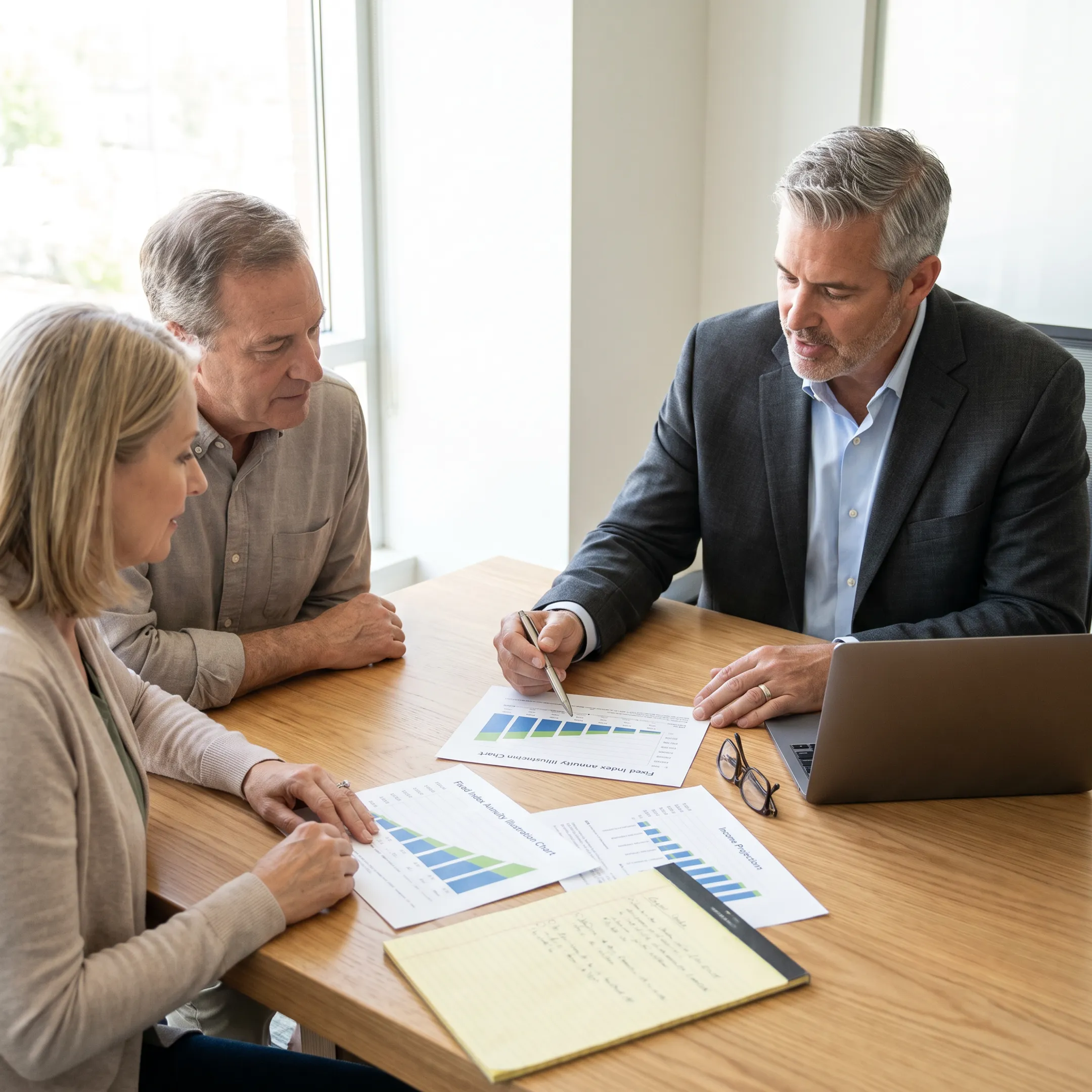 Advisor explaining protected retirement income options to a client