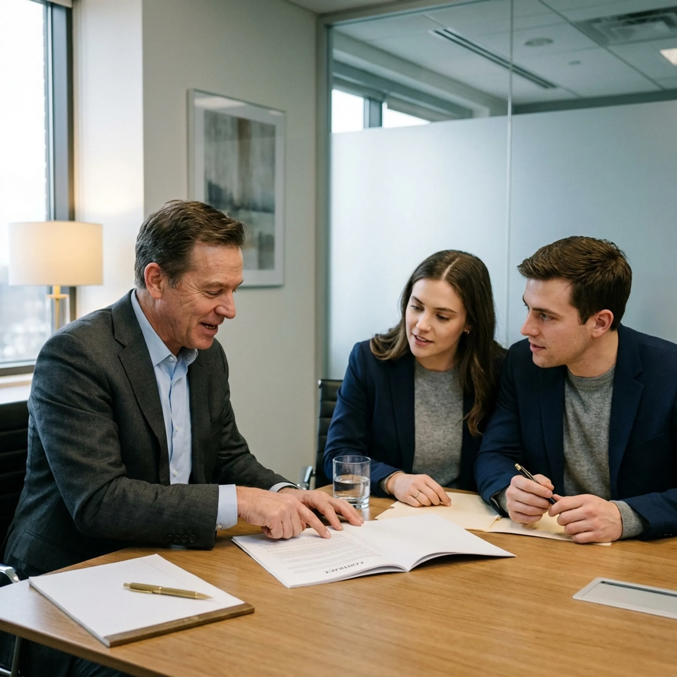Insurance advisor explaining life insurance options to clients