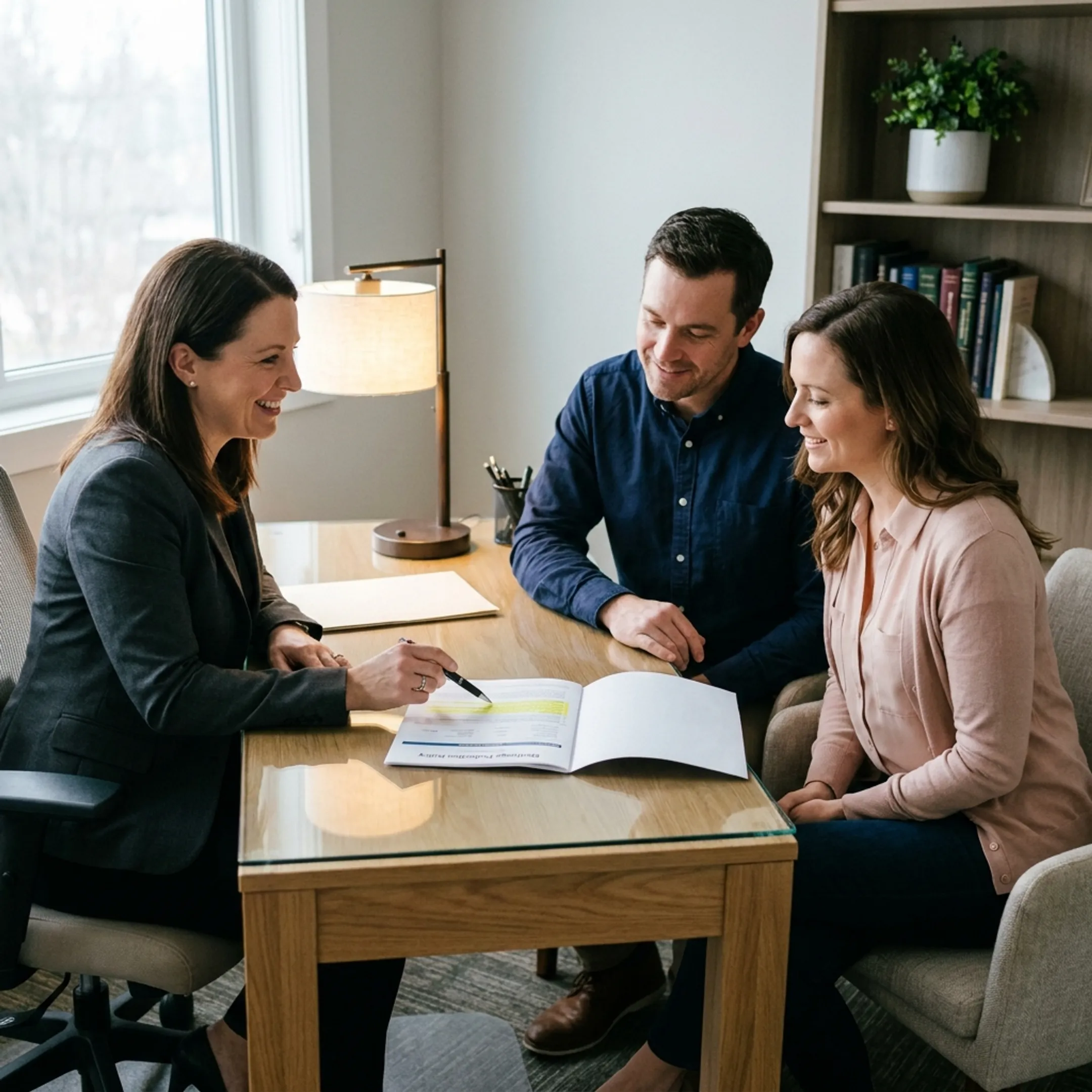 Independent insurance advisor reviewing mortgage protection options with veteran clients