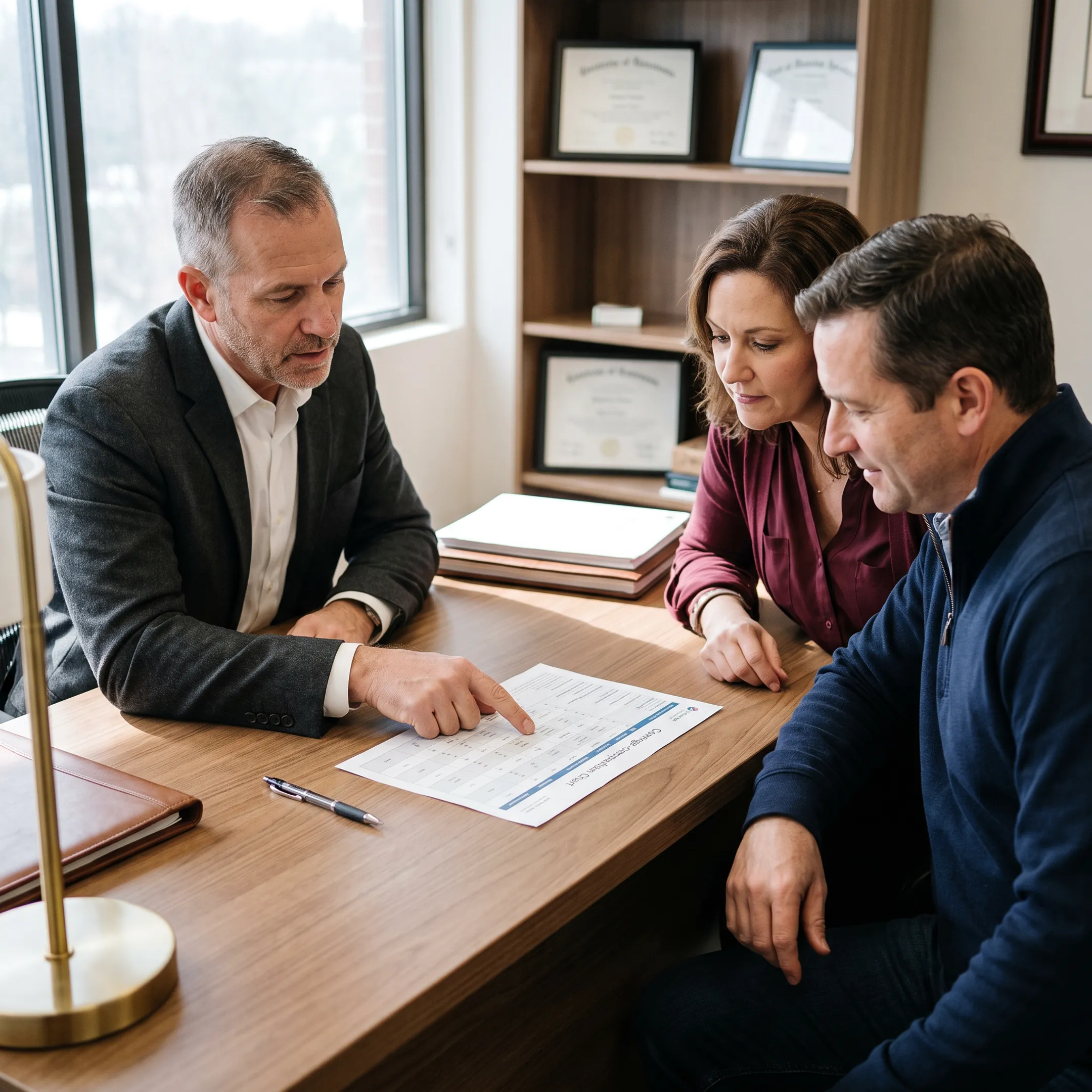 Insurance advisor explaining term policy benefits to clients