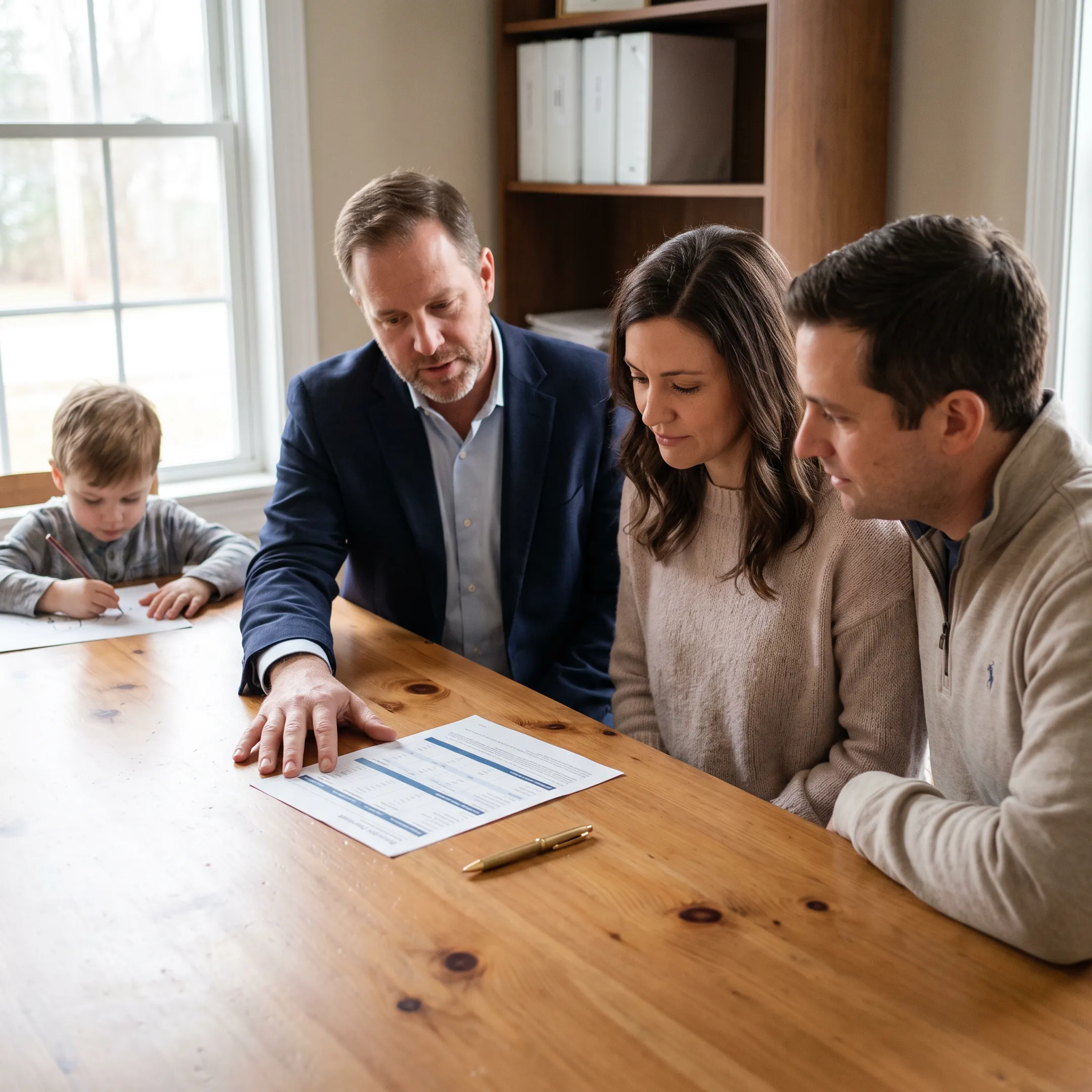 Insurance advisor consulting with a family on life insurance options