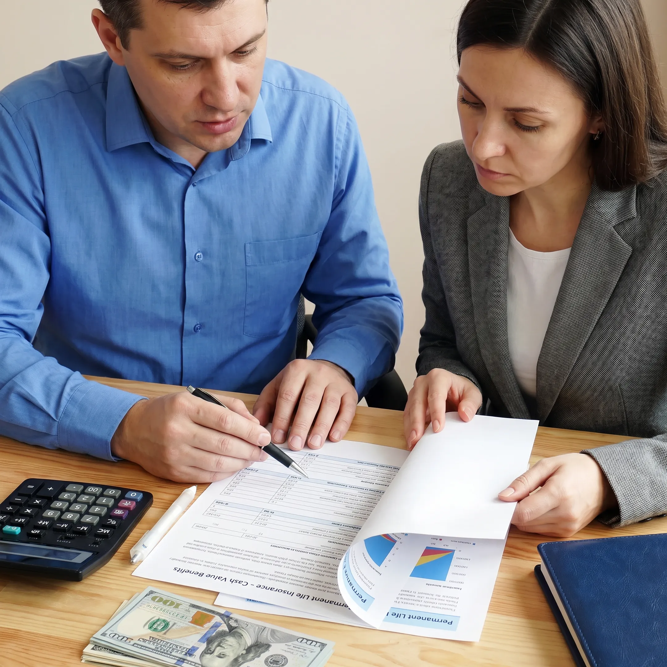 Insurance advisor explaining permanent life coverage