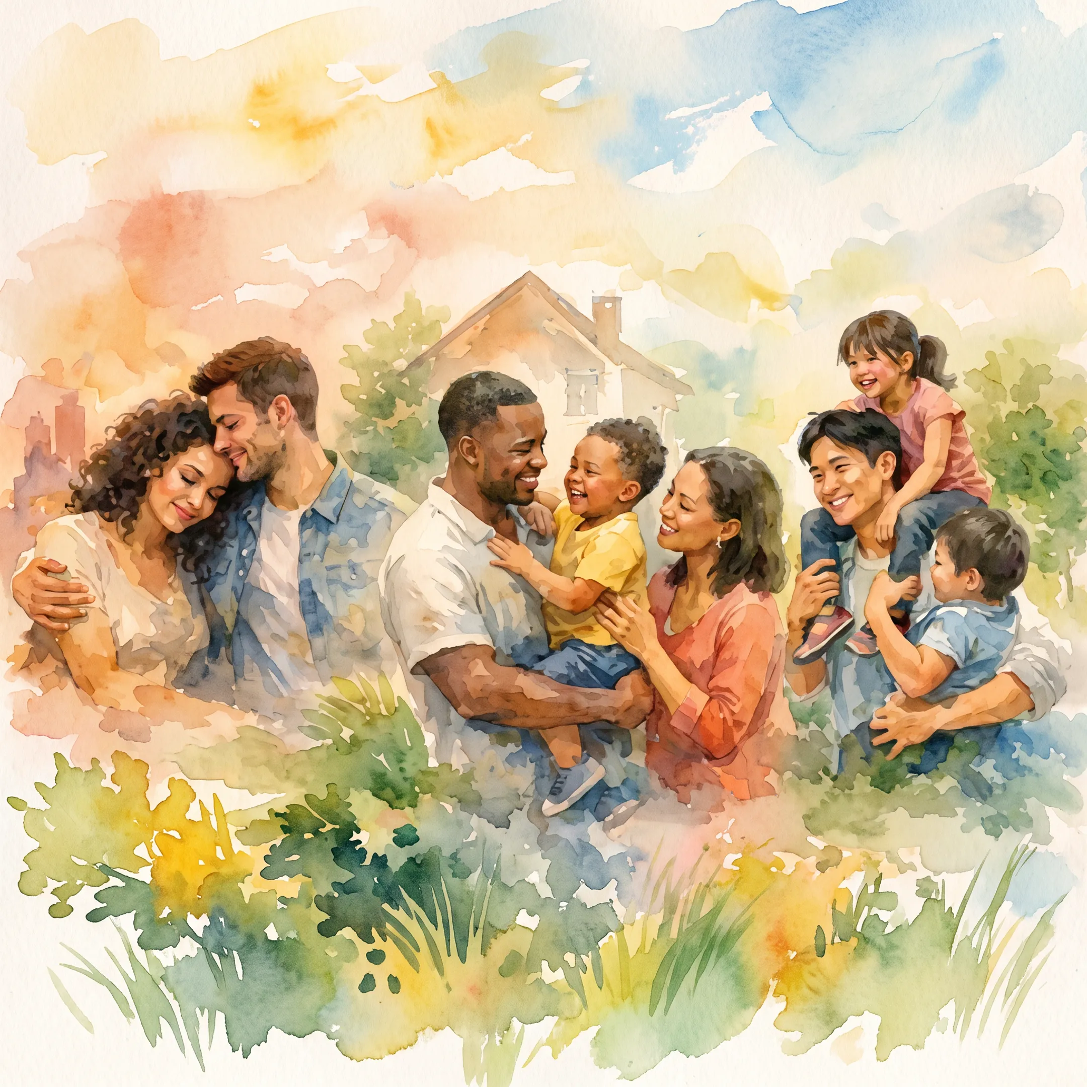 Family sitting together comfortably discussing future financial protection