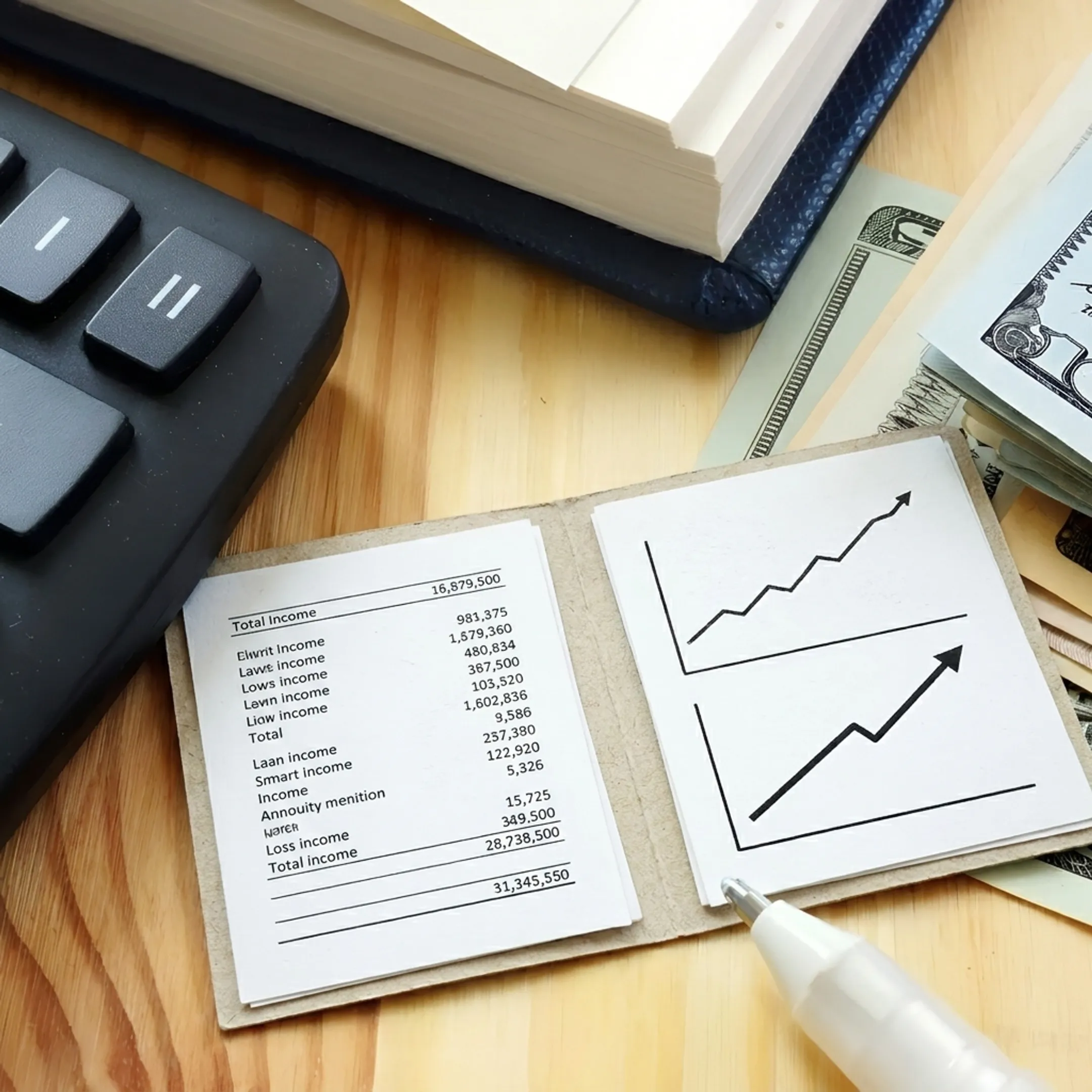 Close-up of retirement planning documents and growth calculation charts
