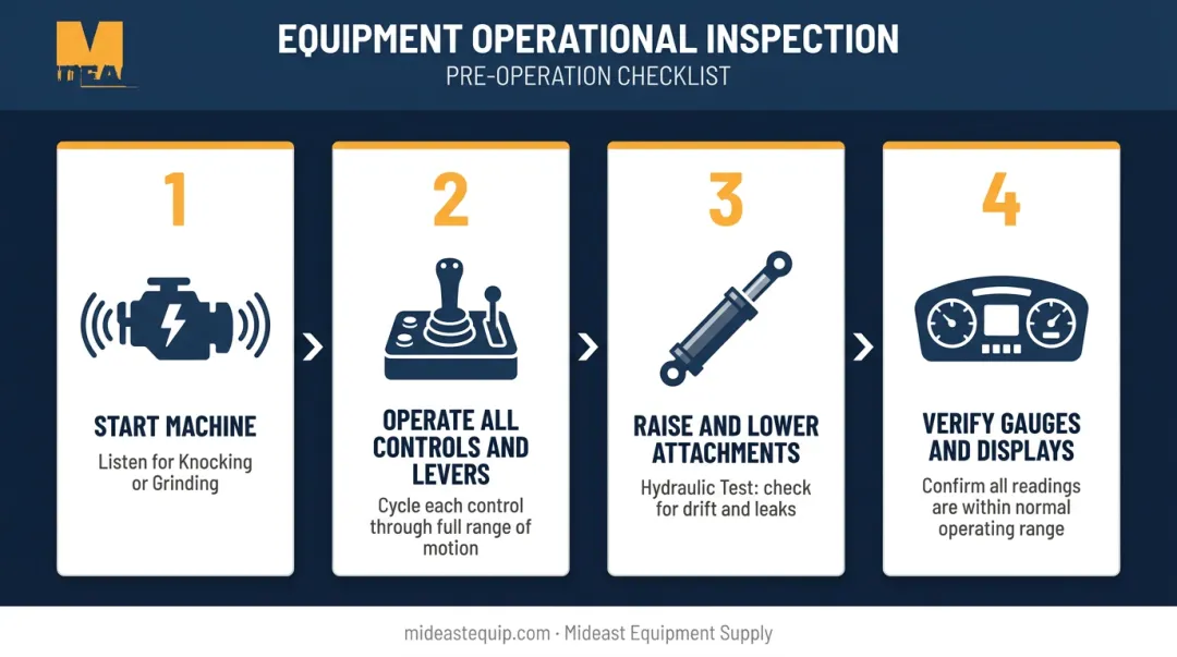 4-step heavy equipment operational inspection checklist process flow diagram