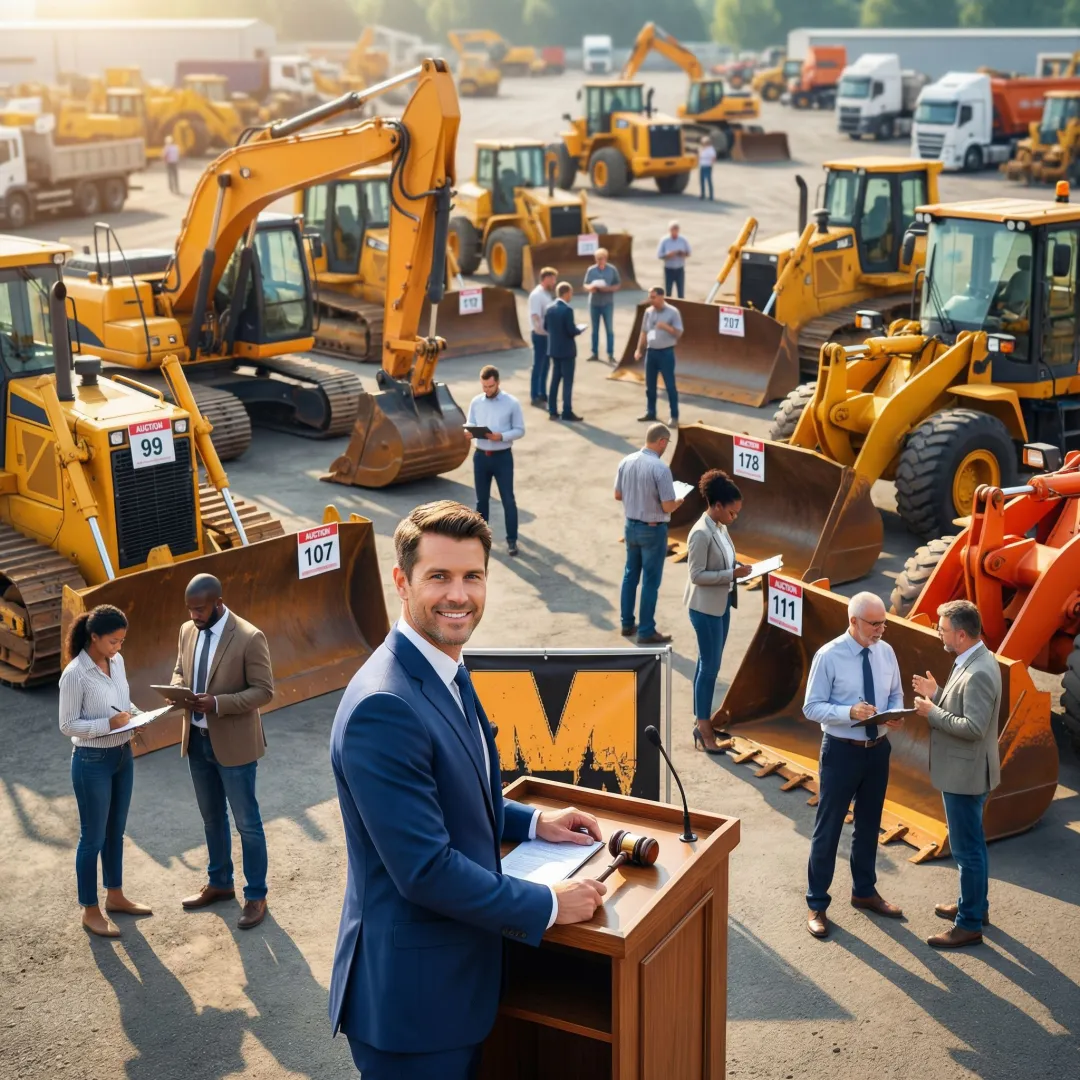 Professional auctioneer managing industrial equipment auction process
