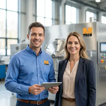 Industrial equipment broker consulting with client on heavy machinery