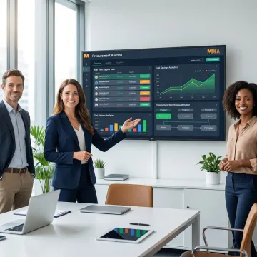 Procurement team collaborating with enterprise auction software dashboard