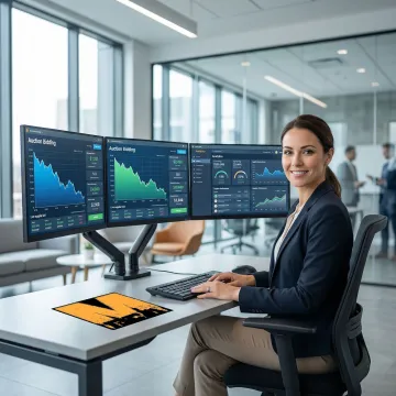 Modern enterprise auction software platform showing real-time bidding interface