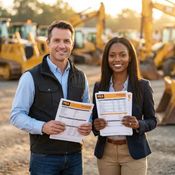 Heavy equipment broker discussing deal with construction company owner