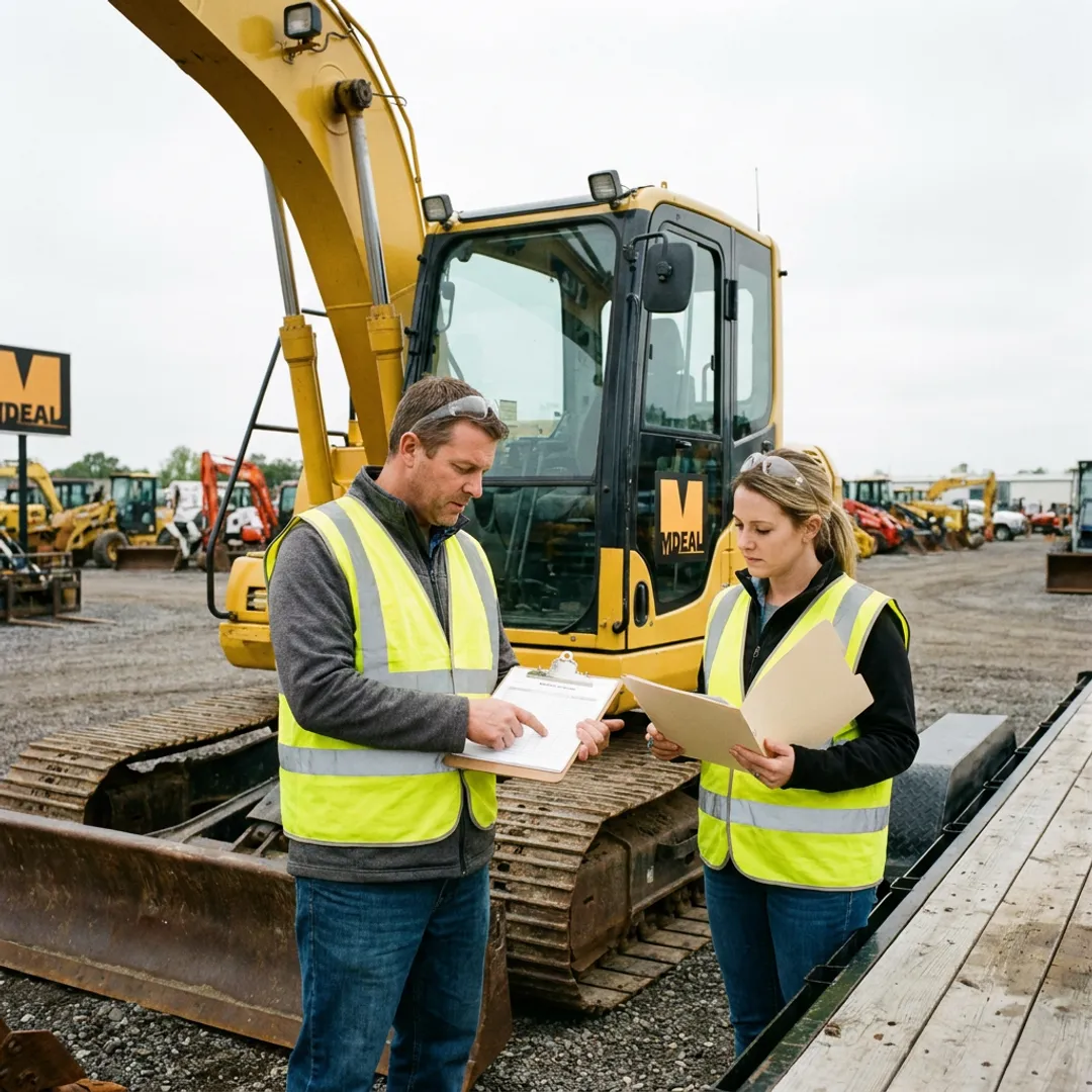 Auction team coordinating heavy equipment sale process